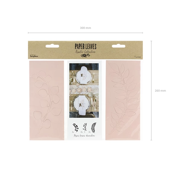 Ág levelekkel dekoráció púderrózsaszín S/9