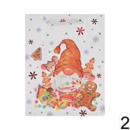 Ajándktasak mézeskalács figurával, fenyőfával, glitteres 23x18x10 cm