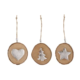 Akasztós dísz szívvel, csillaggal, fenyőfával 5,4x4,9x0,9 cm 3 féle