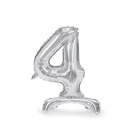 Álló lufi 4-es szám fólia 70 cm ezüst