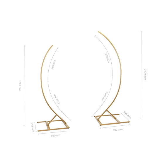 Állvány 2 fél-ív ívvel 200 cm és 180 cm - szett arany