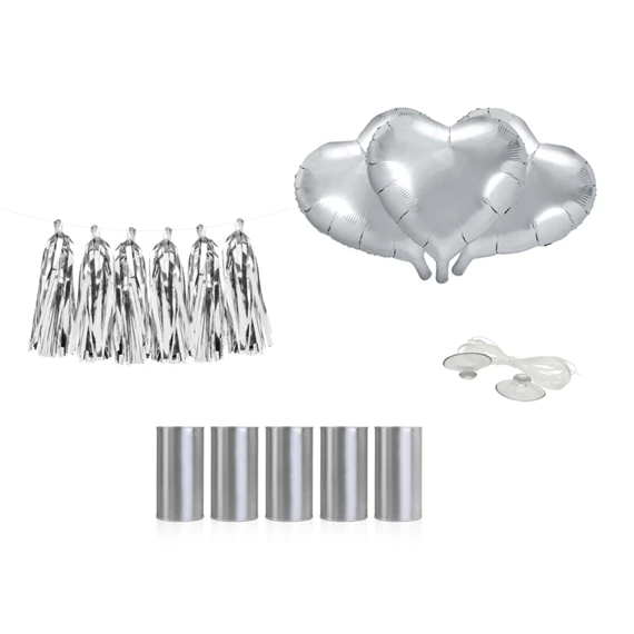 Autó dekorációs készlet szívek ezüst