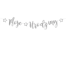 Banner moje urodziny ezüst 16.5x90 cm
