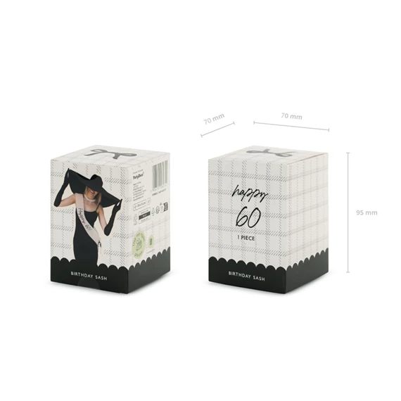 Szalag Happy 60 felirattal, krém, 76 cm