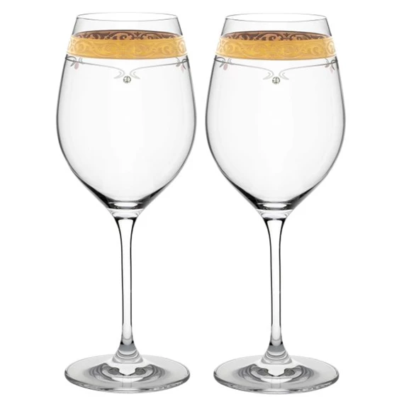 Boros pohár Swarovski kristállyal, arany szegéllyel 470 ml 24x9,3 cm S/2