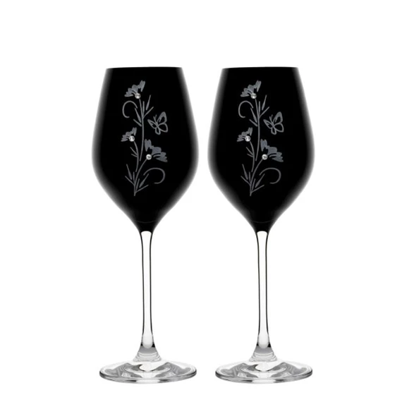 Boros pohár Swarovski kristállyal, virág mintával 360 ml 22,5x8 cm S/2