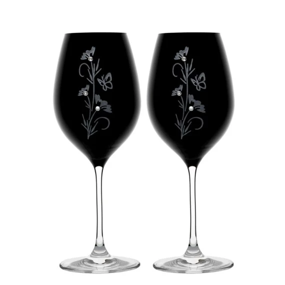 Boros pohár Swarovski kristállyal, virág mintával 470 ml 24x9,3 cm S/2