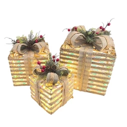 Dekoráció LED-es ajándékdoboz szett 27x27x31 cm S/3