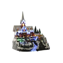 Dekoráció LED-es város, zenélő, mozgó 33x31x38 cm