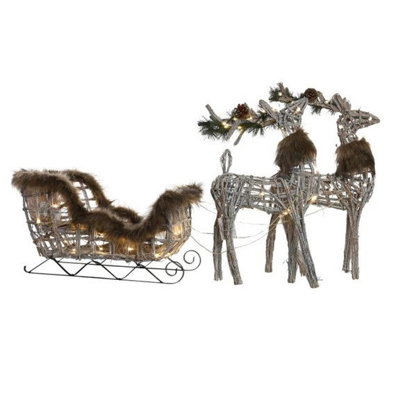 Dekoráció szett LED-es rénszarvas 58x30x30 cm S/3