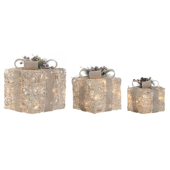 Dekoráció ajándékdoboz szett, LED-es 26x26x30 cm S/3