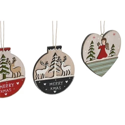 Dekoráció szett, akasztós fenyőfa, csillag, szív 23x1,5x9 cm 4 féle S/6