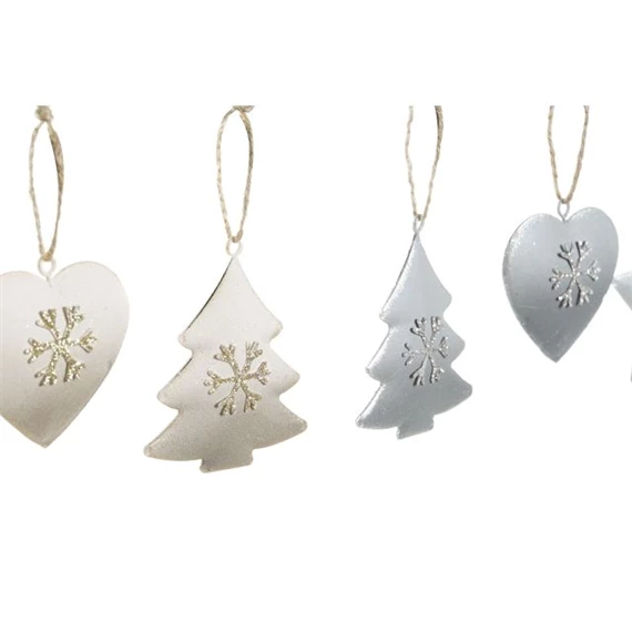 Dekoráció szett, akasztós fenyőfa, csillag, szív 7x2x7 cm 2 féle S/6