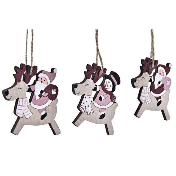 Dekoráció szett, akasztós rénszarvas, hintaló 21x8,2x1,5 cm 2 féle S/3