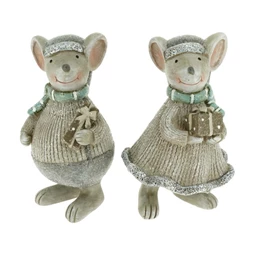 Egér fiú, lány sapkában ajándékkal álló, glitteres 7,5x6x12,5 cm 2 féle