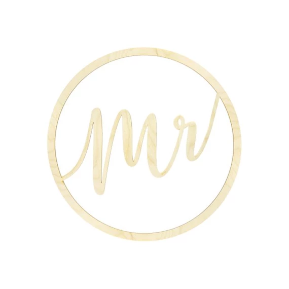 Fa dekor Mr+MRS felirat akasztós 38 cm natúr S/2