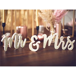 Fa felirat mr & mrs arany 50x10 cm