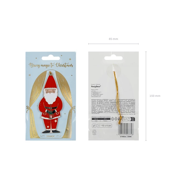 Fém akasztható dekoráció mikulás, 10x4 cm, mix