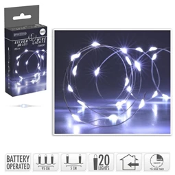 Fényfüzér elemes, időzítővel, 20 LED-es, beltéri 0,95 m