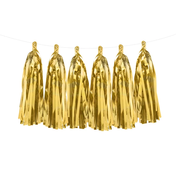 Girland bojtokkal, 30 cm x 1,5 m arany