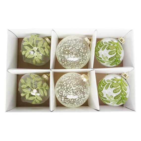 Gömb, levél mintás, pöttyös, akasztós 8 cm S/6