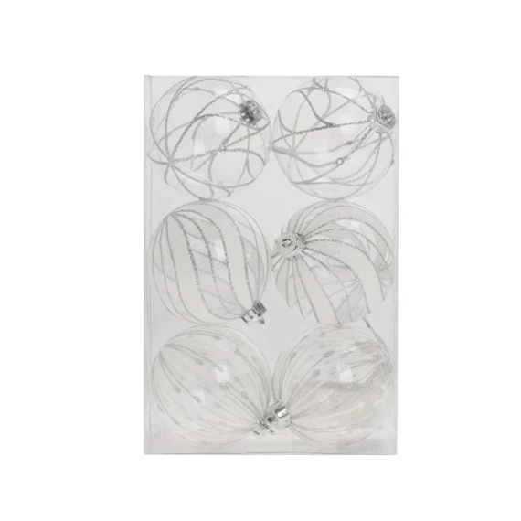 Gömb mintával, glitteres 8 cm S/6