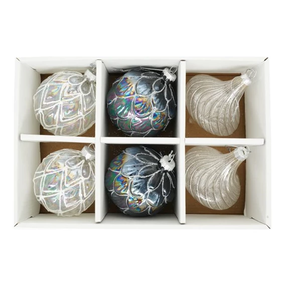 Gömb, toboz, hagyma, dombor mintával, akasztós 8 cm S/6
