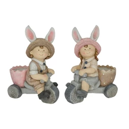 Gyerek fiú, lány biciklivel, tojás kaspóval 34,5x20x46 cm 2 féle