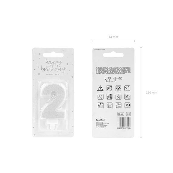Gyertya 2-es szám születésnapi ezüst 7 cm