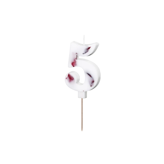 Gyertya 5-ös szám születésnapi fehér virágszirommal 8 cm