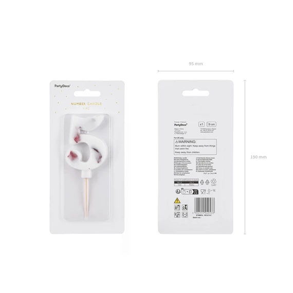 Gyertya 5-ös szám születésnapi fehér virágszirommal 8 cm