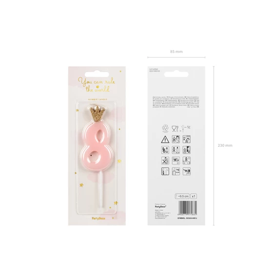Gyertya 8-as szám születésnapi világos rózsaszín 9,5 cm