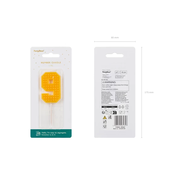 Gyertya 9-es szám születésnapi 6 cm sárga
