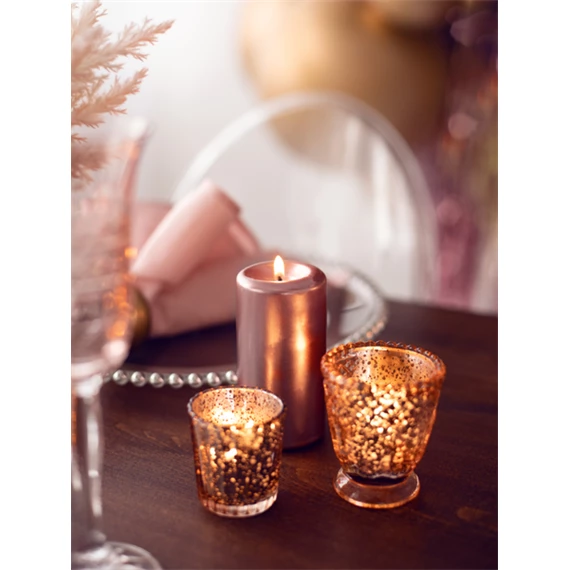 Gyertya oszlop fémes rózsaarany 12x6 cm S/6