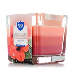 Illatgyertya, Hibiszkusz és fehérzsálya üveg, paraffin 170 g barack, rózsaszín