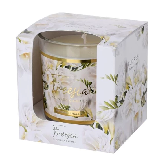 Illatgyertya üvegben frézia 9x10 cm