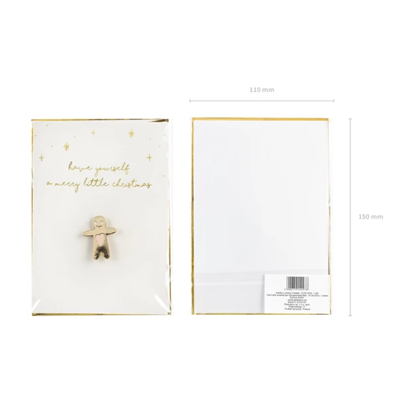 Kártya zománc kitűzővel mézeskalács figura, 10,5x14,8 cm