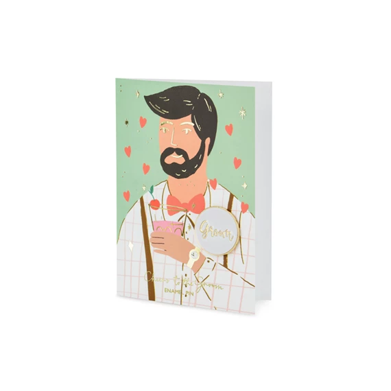 Kártya zománc kitűzővel vőlegény, 10,5x15 cm