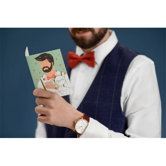 Kártya zománc kitűzővel vőlegény, 10,5x15 cm