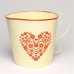 Kaspó füllel, kerek, szív mintával 16,5x18 cm