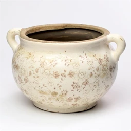 Kaspó füllel virág mintával kerámia 25x15x25 cm krém, barna