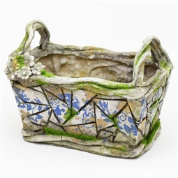 Kaspó kosár formájú kerámia 18,5x12x13,5 cm kék, szürke