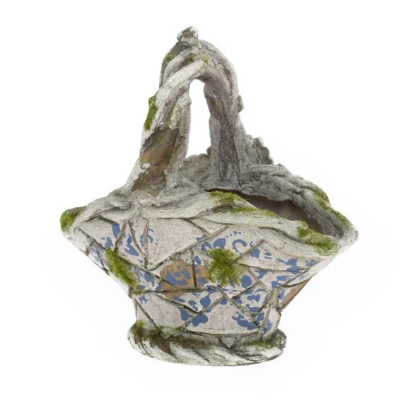 Kaspó kosár formájú kerámia 18x12,5x19 cm kék, szürke