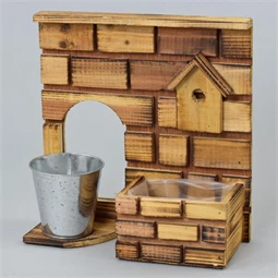 Kaspó tartó állvány, téglafal fa 28x11,5x29 cm barna