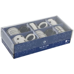 Kávés készlet, pöttyös, csíkos 25x12x7 cm S/6