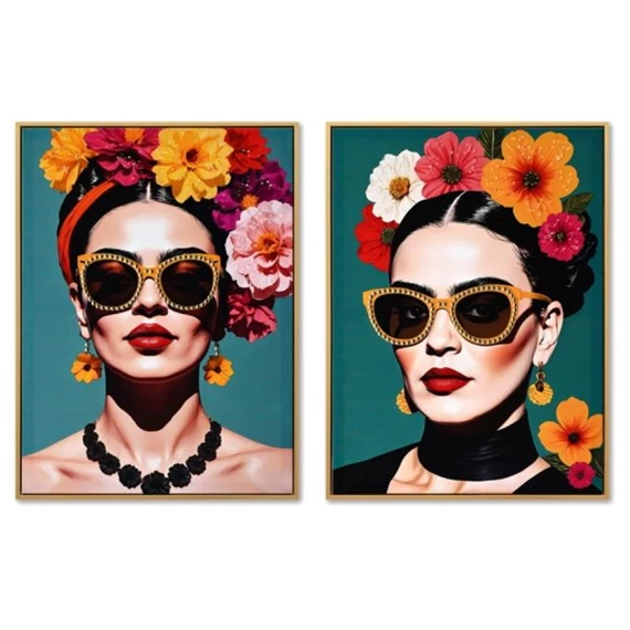 Kép keretes, nő virággal 52,5x2,8x72,5 cm 2 féle