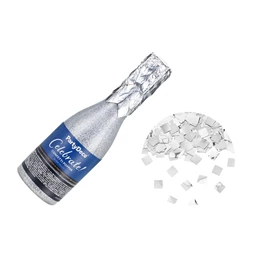 Konfetti ágyú pezsgősüveg alakú 20,5 cm ezüst