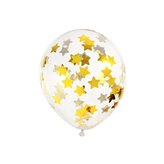 Konfetti lufi csillagokkal 30 cm arany S/6
