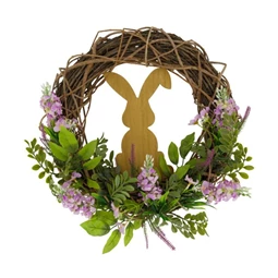 Koszorú vessző nyúllal, virággal 38x38x8 cm
