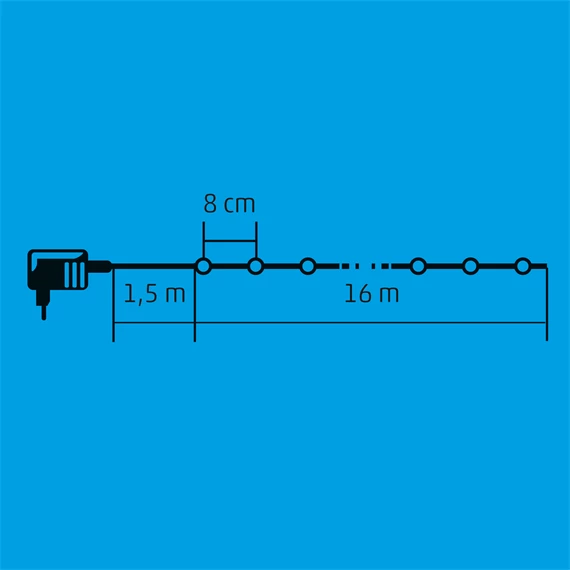 LED-es beltéri fényfüzér, 200 LED, 16 m